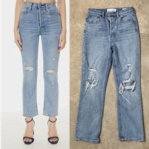 Denim Forum Arlo High Rise Straight Blue Jeans Women's Size 27 Distressed Ankle